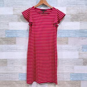 White House Black Market Flutter Sleeve Dress Pink Stripe Jersey Knit Womens XXS